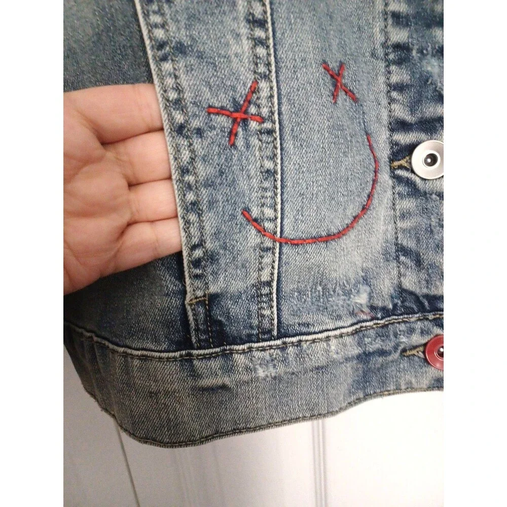 Desigual Women's Chaq Yes Embroidered Jean Jacket Blue Size M 100% cotton - Picture 12 of 16